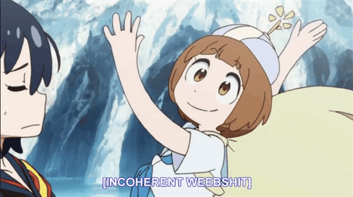 a gif from the anime kill la kill with funny text under it